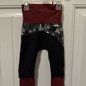 Kids Mountain Print Leggings with Burgundy Fold-Over Waistband